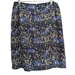 Hunt Club Classic Chic Vintage Navy Blue Paisley Floral Rayon Midi Skirt Size 12